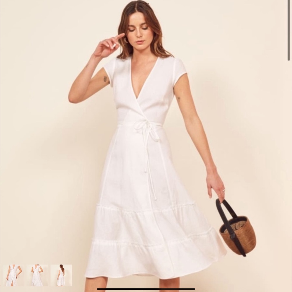 Reformation White Mini Wrap calista dress